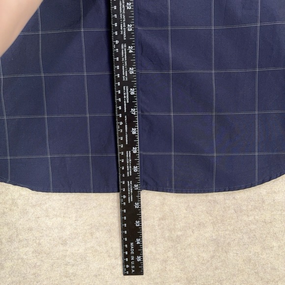 Theory Clean Placket Shirt Mens XL Navy Blue Mouline Grid Cotton Button Up - Picture 9 of 12